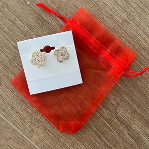 Gold and silver rhinestone clover earrings